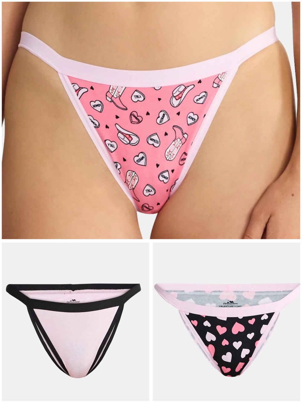 Way to Celebrate Cotton String Bikini Panties Western Valentine’s Day NWT
